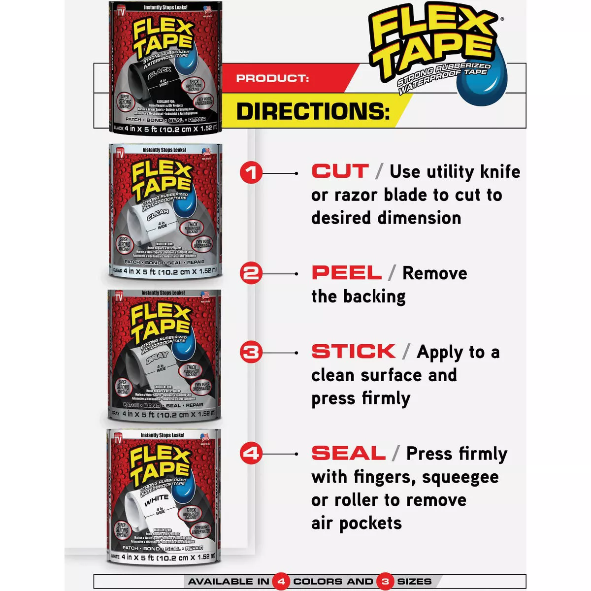 Flex Tape 3 In. x 4 In. Mini Repair Tape, White (2-Count) - photo 7