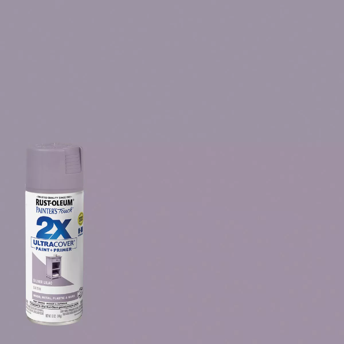 Rust-Oleum Painter's Touch 2X Ultra Cover 12 Oz. Satin Paint + Primer Spray Paint, Silver Lilac