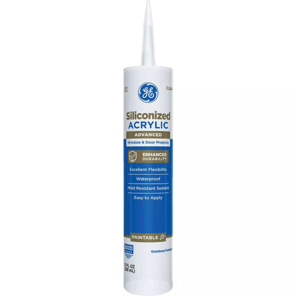 GE Siliconized Acrylic Advanced Window & Door Sealant, Clear, 10 Oz. Cartridge