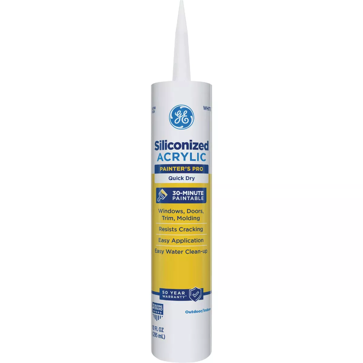GE Siliconized Acrylic Painters Pro Quick Dry, White Sealant, 10 Oz. Cartridge