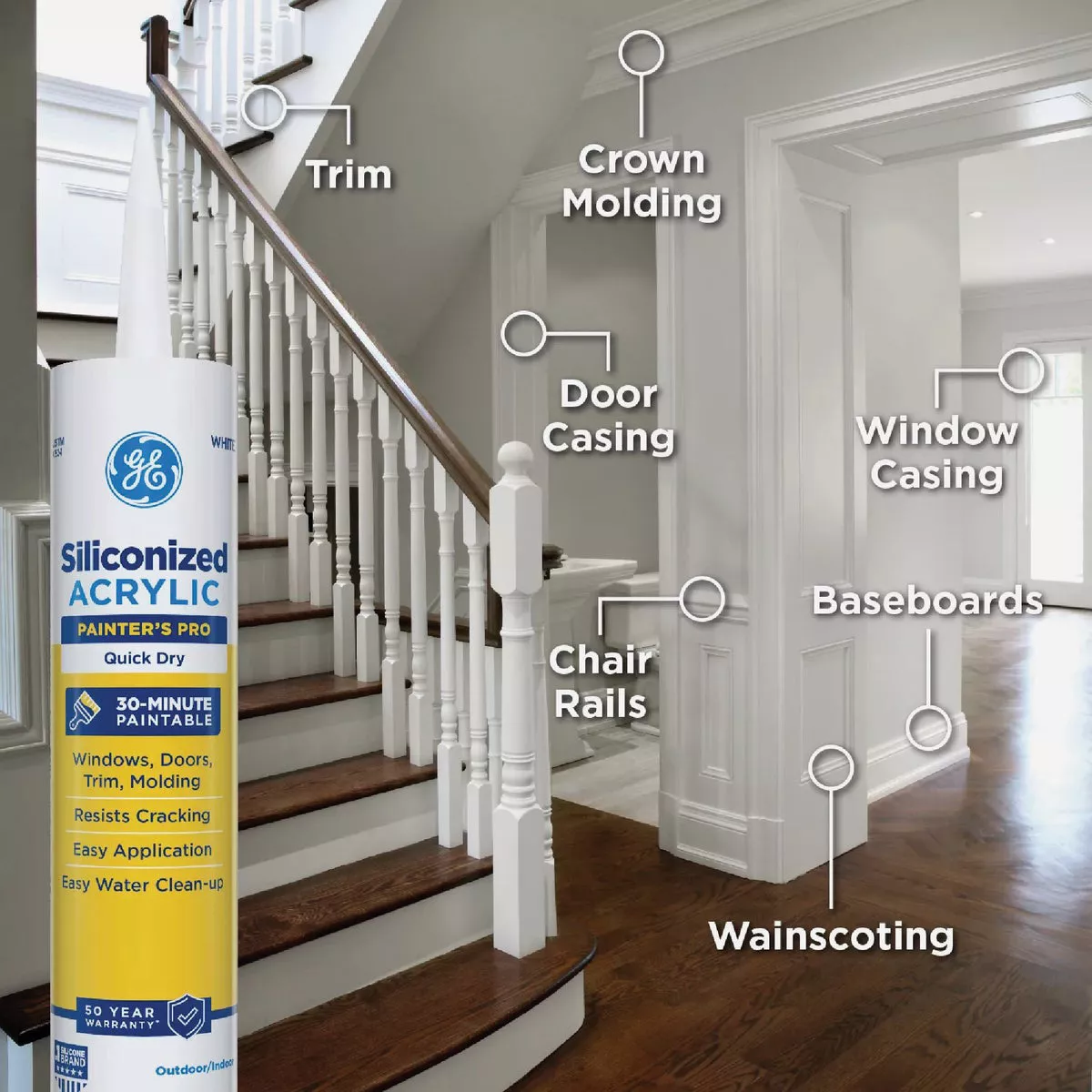GE Siliconized Acrylic Painters Pro Quick Dry, White Sealant, 10 Oz. Cartridge - photo 4