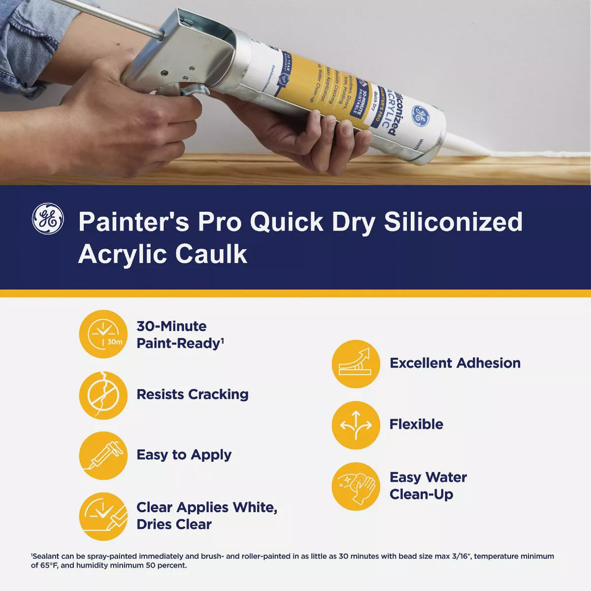 GE Siliconized Acrylic Painters Pro Quick Dry, White Sealant, 10 Oz. Cartridge - photo 2