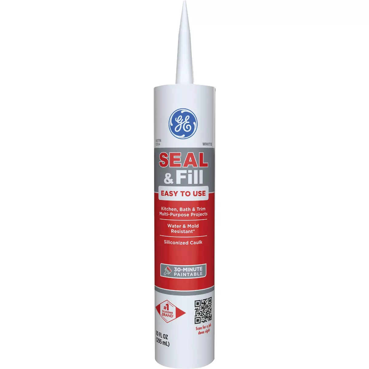 GE Siliconized Acrylic Multipurpose Kitchen & Bath Sealant, White, 10 Oz. Cartridge