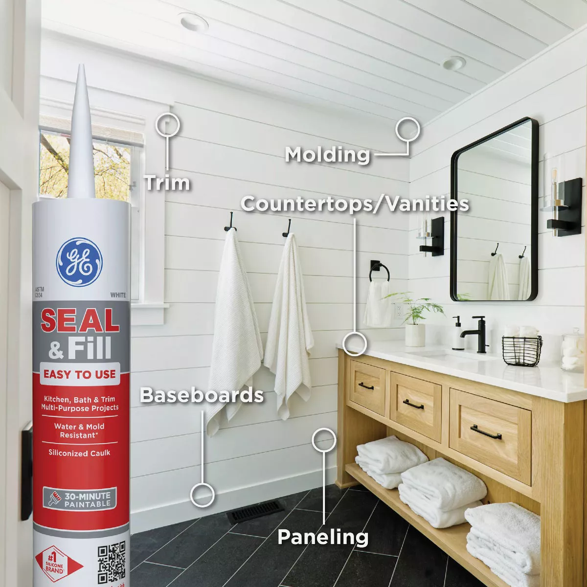 GE Siliconized Acrylic Multipurpose Kitchen & Bath Sealant, White, 10 Oz. Cartridge - photo 3