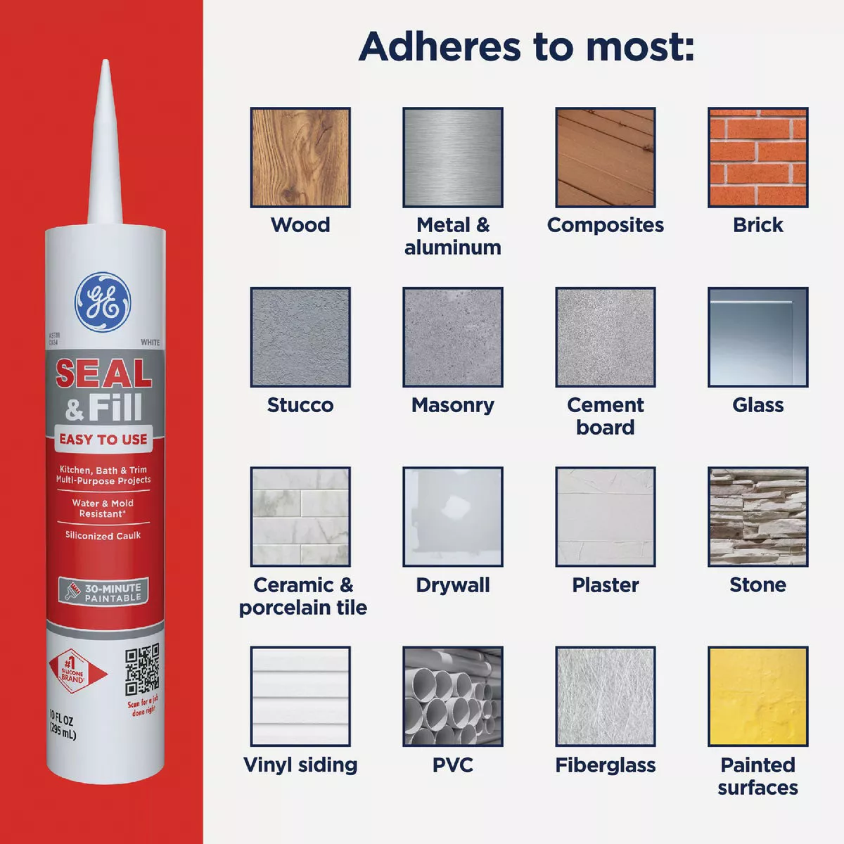GE Siliconized Acrylic Multipurpose Kitchen & Bath Sealant, White, 10 Oz. Cartridge - photo 4