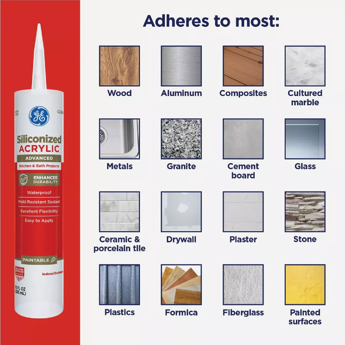 GE Siliconized Acrylic Kitchen & Bath Sealant, White, 10 Oz. Cartridge - photo 3