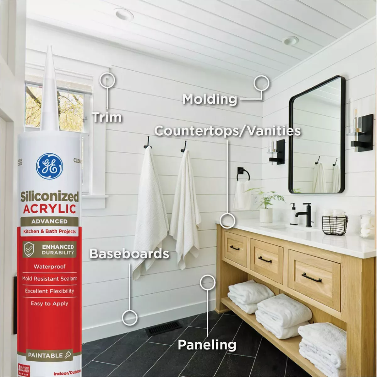 GE Siliconized Acrylic Kitchen & Bath Sealant, White, 10 Oz. Cartridge - photo 2