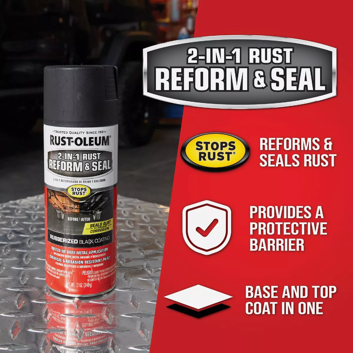 Rust-Oleum Stops Rust 2-In-1 Rust Reform and Seal Spray, 12 Oz., Black - photo 3