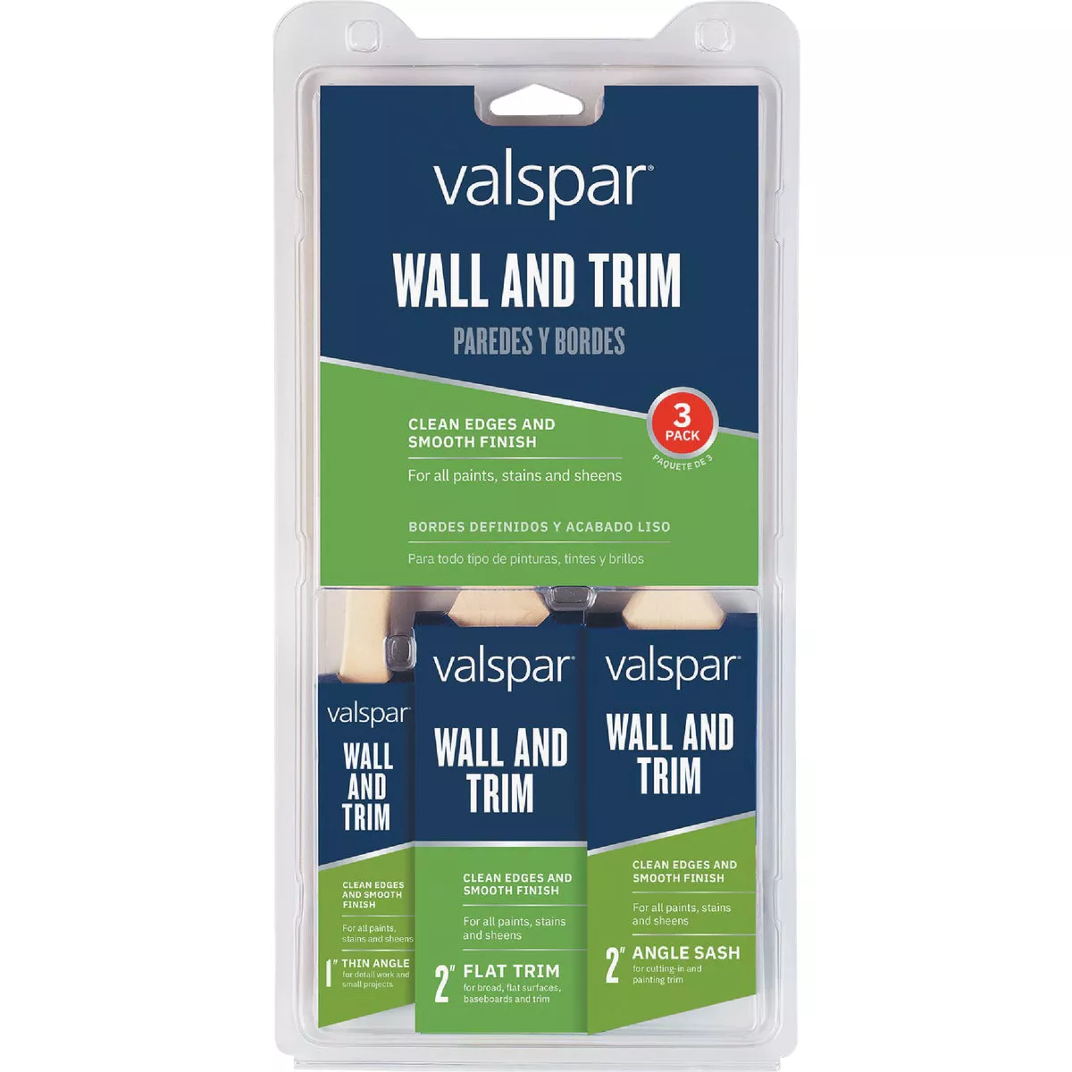 Valspar 3-Pack Polyester Flat and Angle 2-in Paint Brush Set