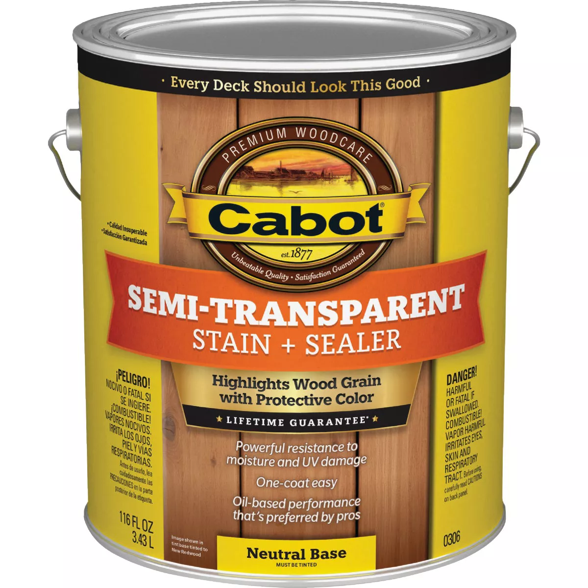 Cabot Semi-Transparent Deck & Siding Exterior Stain & Sealer, 0306 Neutral Base, 1 Gal.