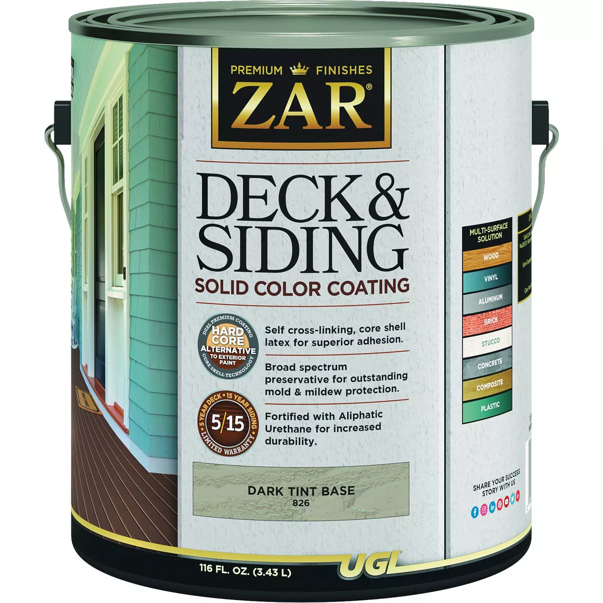 ZAR Solid Deck & Siding Coating, Dark Tint Base, 1 Gal.