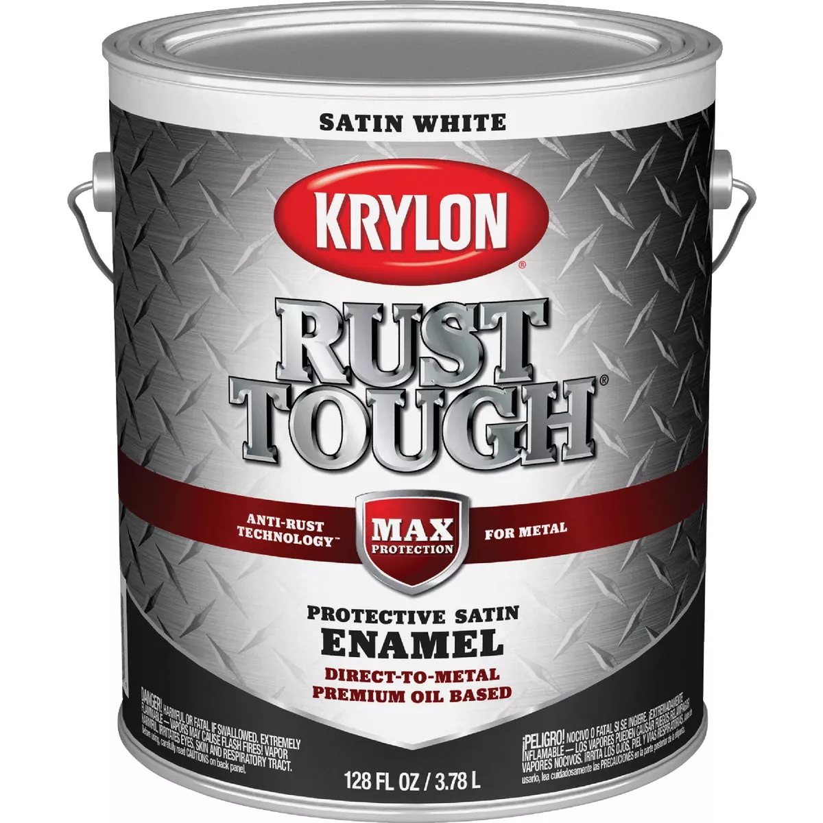 Krylon Rust Tough DTM Oil-Based Satin Rust Control Enamel, White, 1 Gal.
