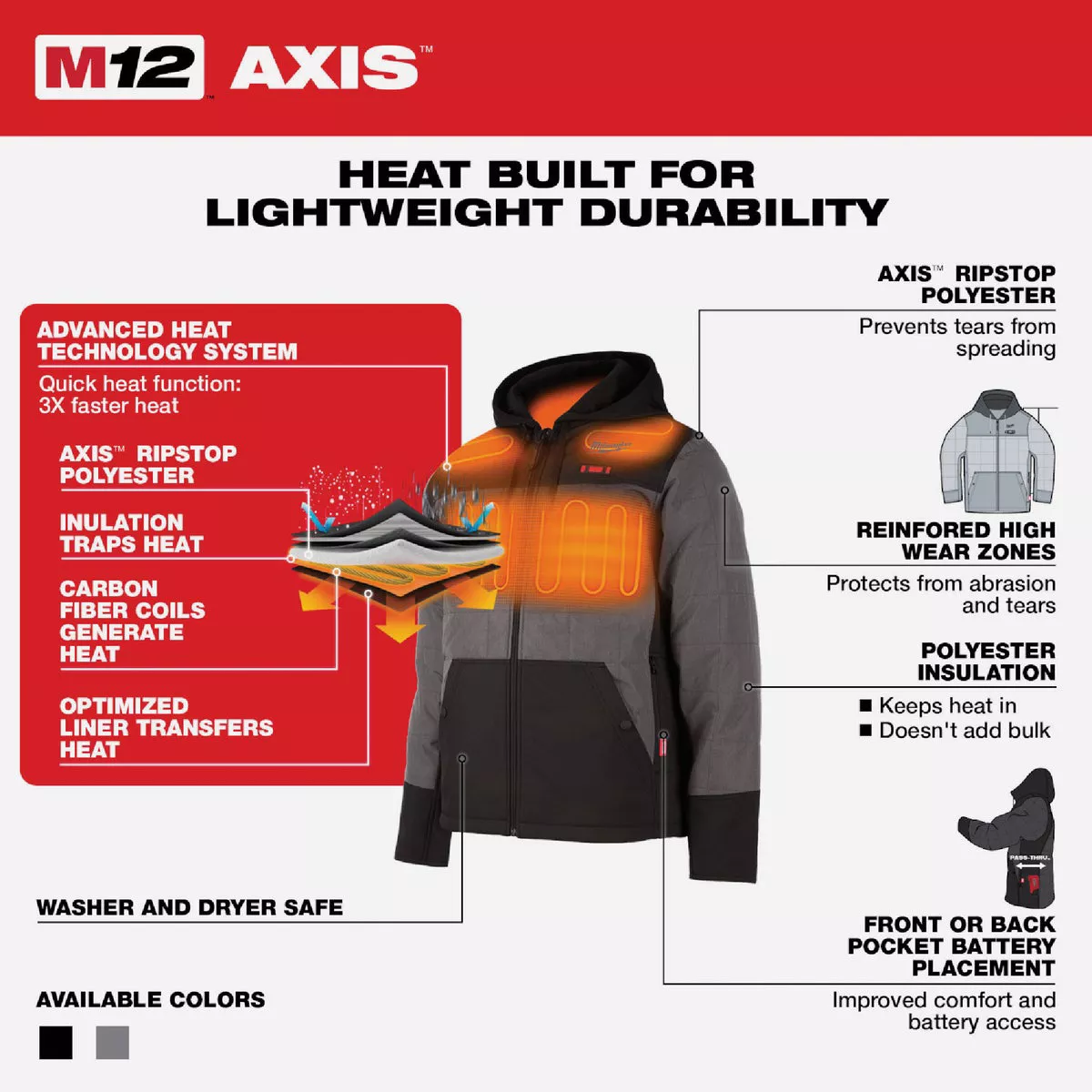 Milwaukee M12 AXIS Men's Gray Cordless Heated Jacket Kit, L - photo 6