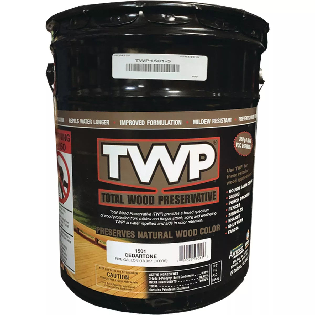 TWP 1500 Series Low VOC Wood Preservative Deck Stain, Cedartone, 5 Gal.