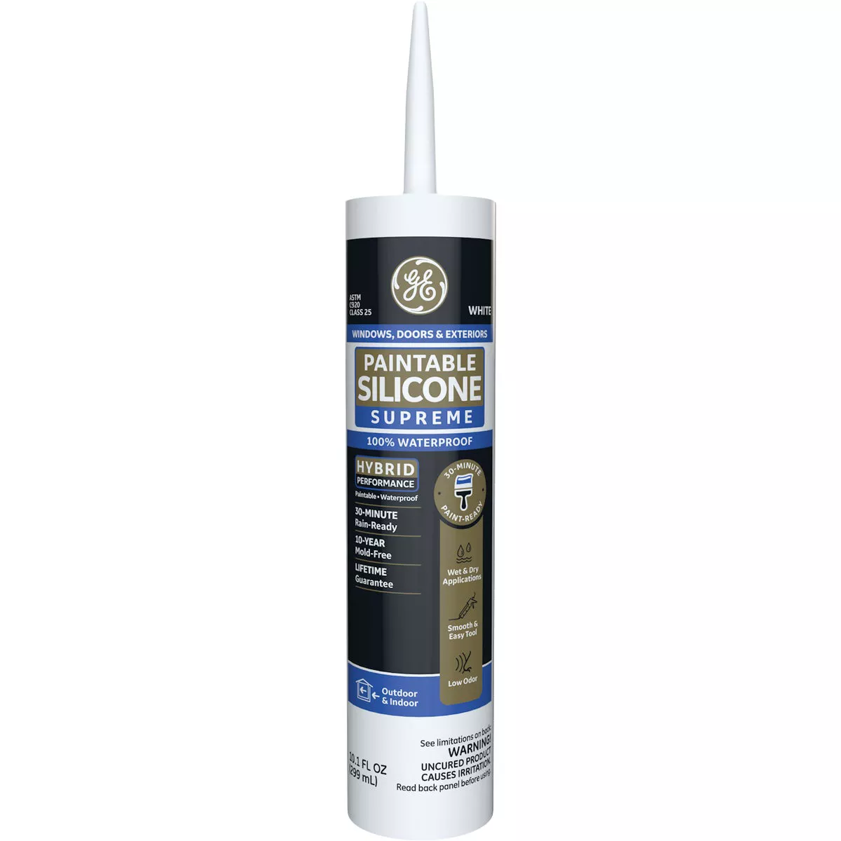 GE Supreme Paintable Silicone Window & Door Sealant, White, 9.5 Oz. Cartridge