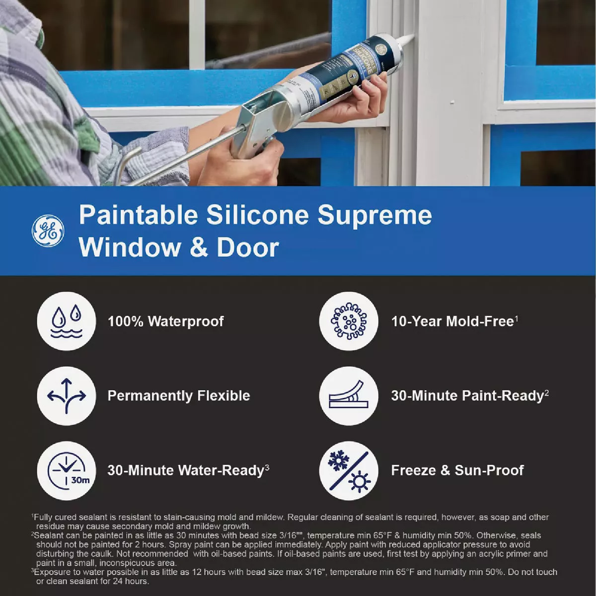 GE Supreme Paintable Silicone Window & Door Sealant, White, 9.5 Oz. Cartridge - photo 3