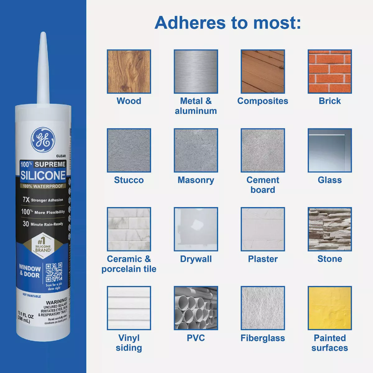 GE Supreme Silicone Window & Door Sealant, White, 10.1 Oz. Cartridge - photo 6
