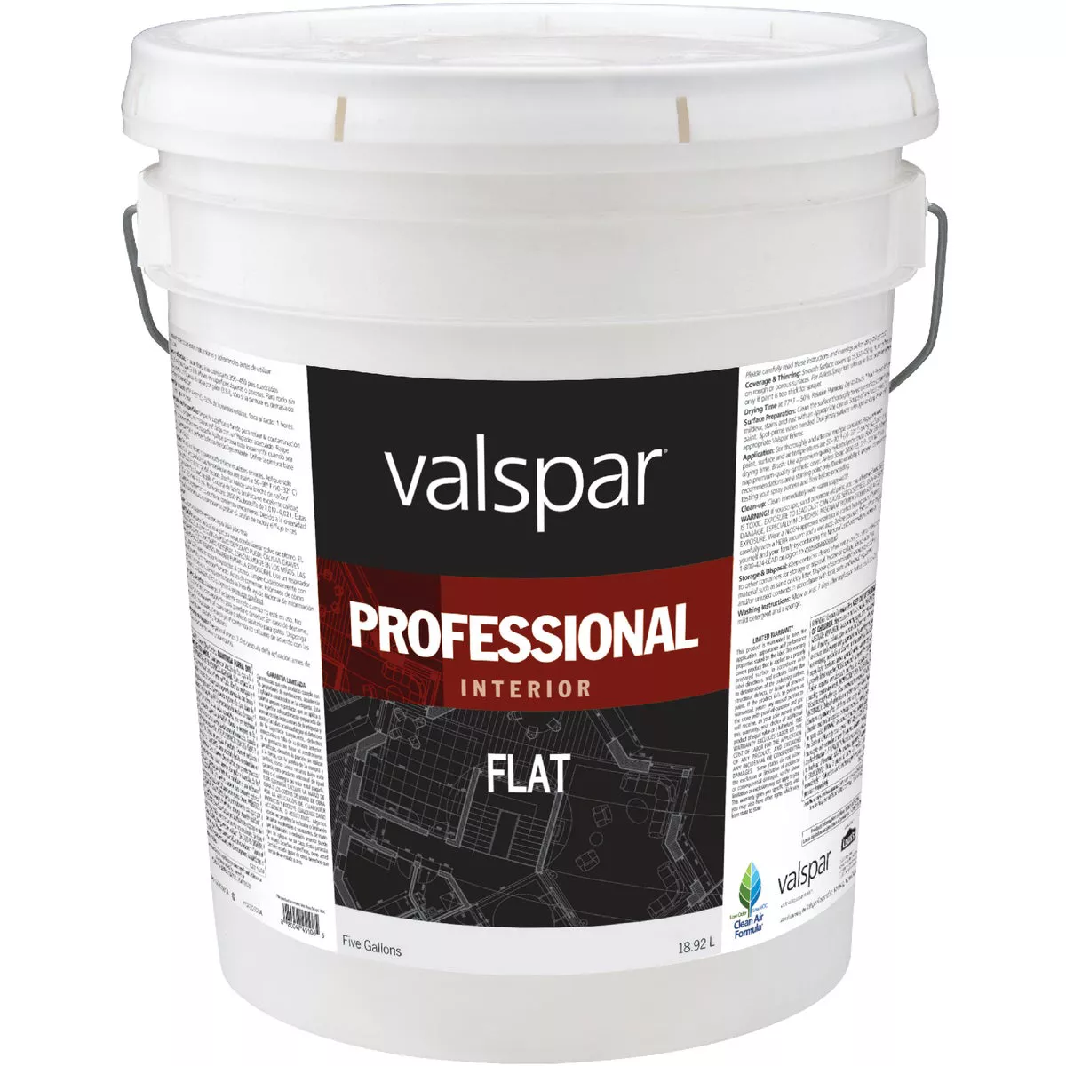Valspar Professional Latex Flat Interior Wall Paint, High Hide White, 5 Gal.