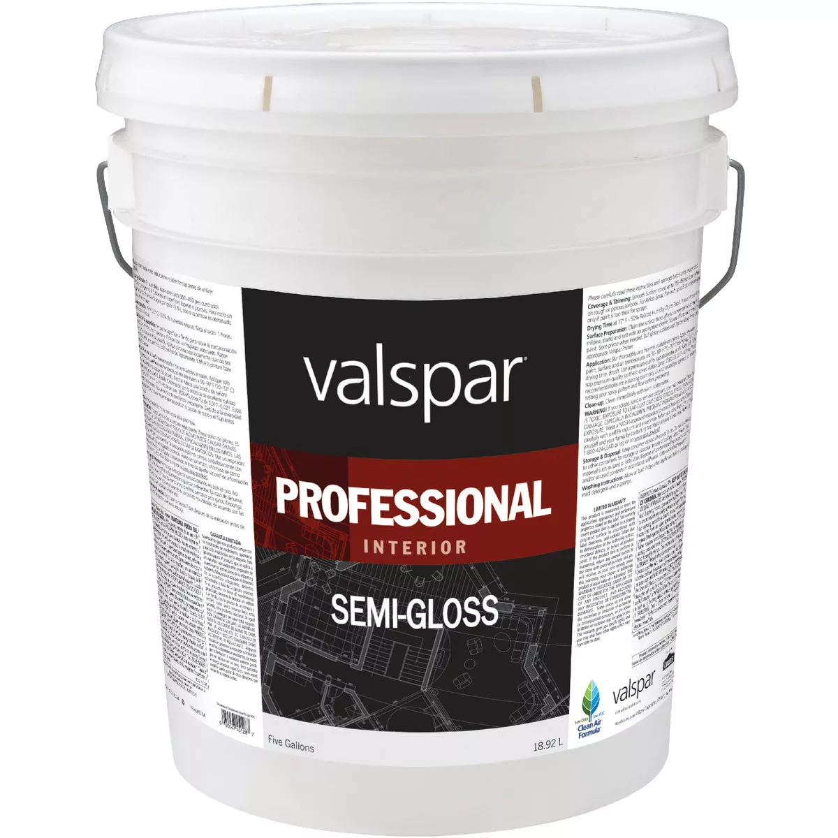 Valspar Professional Latex Semi-Gloss Interior Wall Paint, Light Base, 5 Gal.