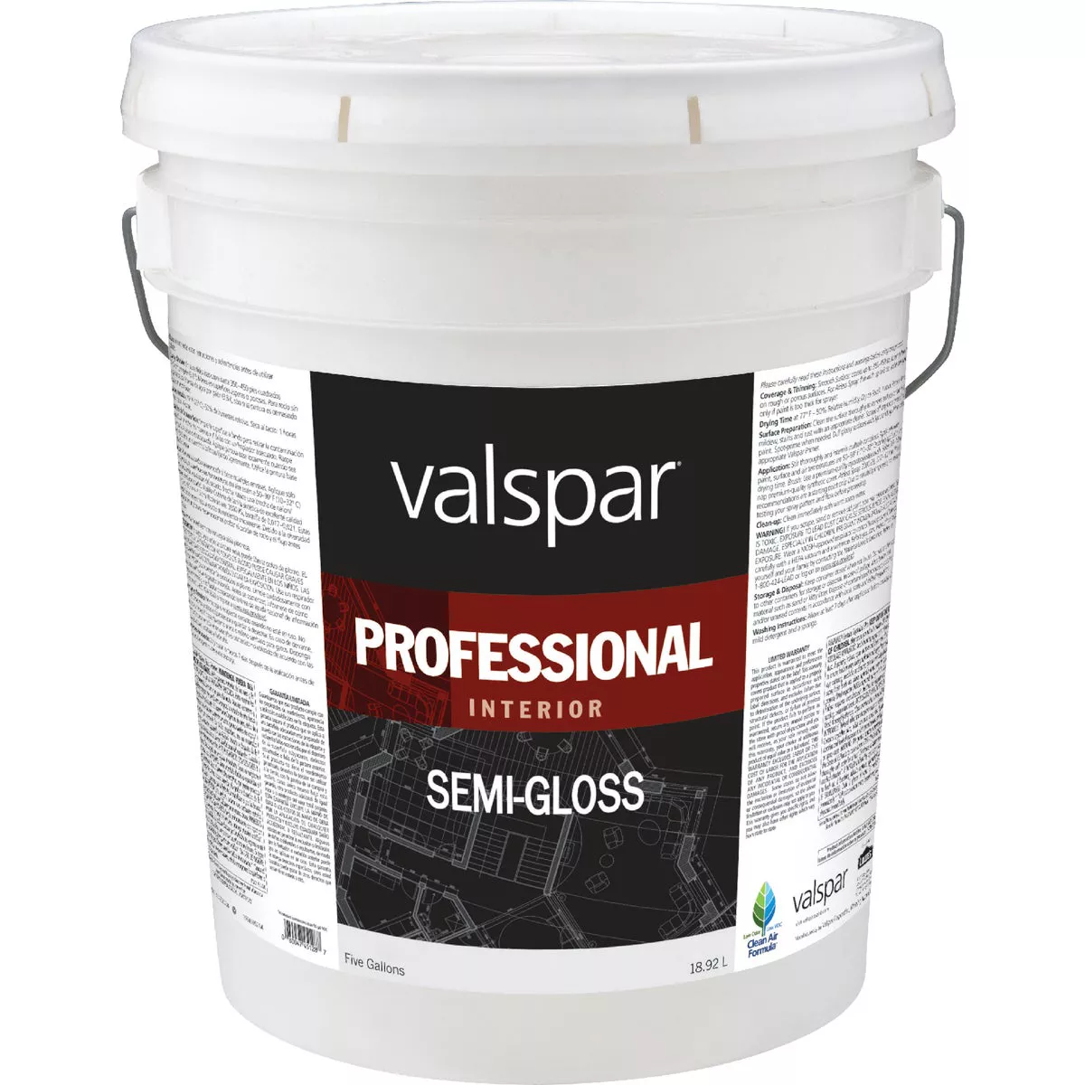 Valspar Professional Latex Semi-Gloss Interior Wall Paint, Medium Base, 5 Gal.