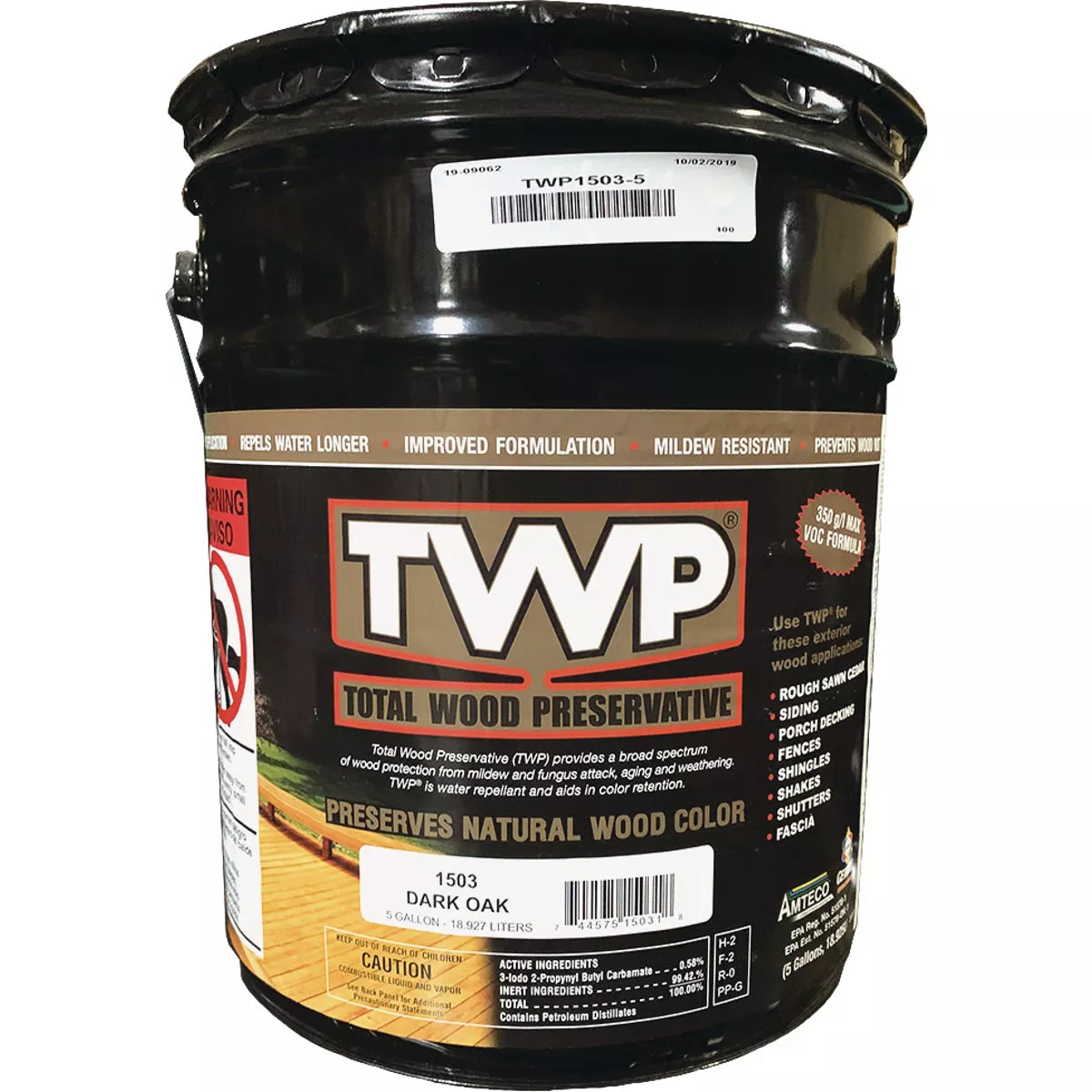 TWP 1500 Series Low VOC Wood Preservative Deck Stain, Dark Oak, 5 Gal.