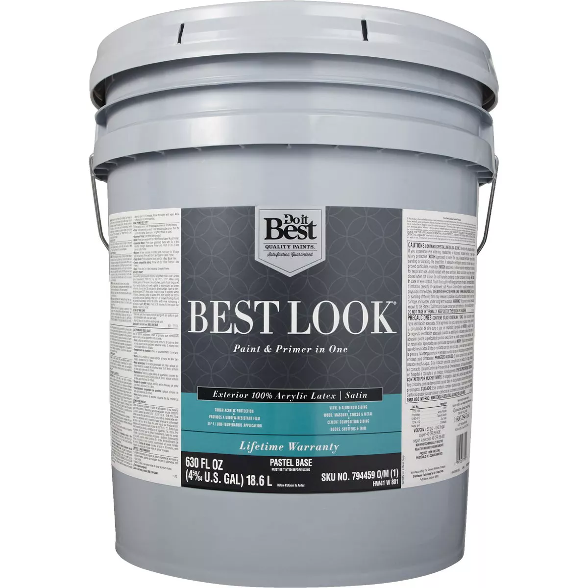 Best Look 100% Acrylic Latex Premium Paint & Primer In One Satin Exterior House Paint, Pastel Base, 5 Gal. - photo 2
