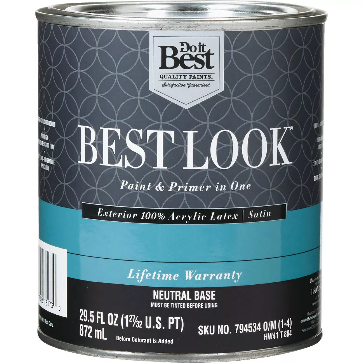 Best Look 100% Acrylic Latex Premium Paint & Primer In One Satin Exterior House Paint, Neutral Base, 1 Qt.