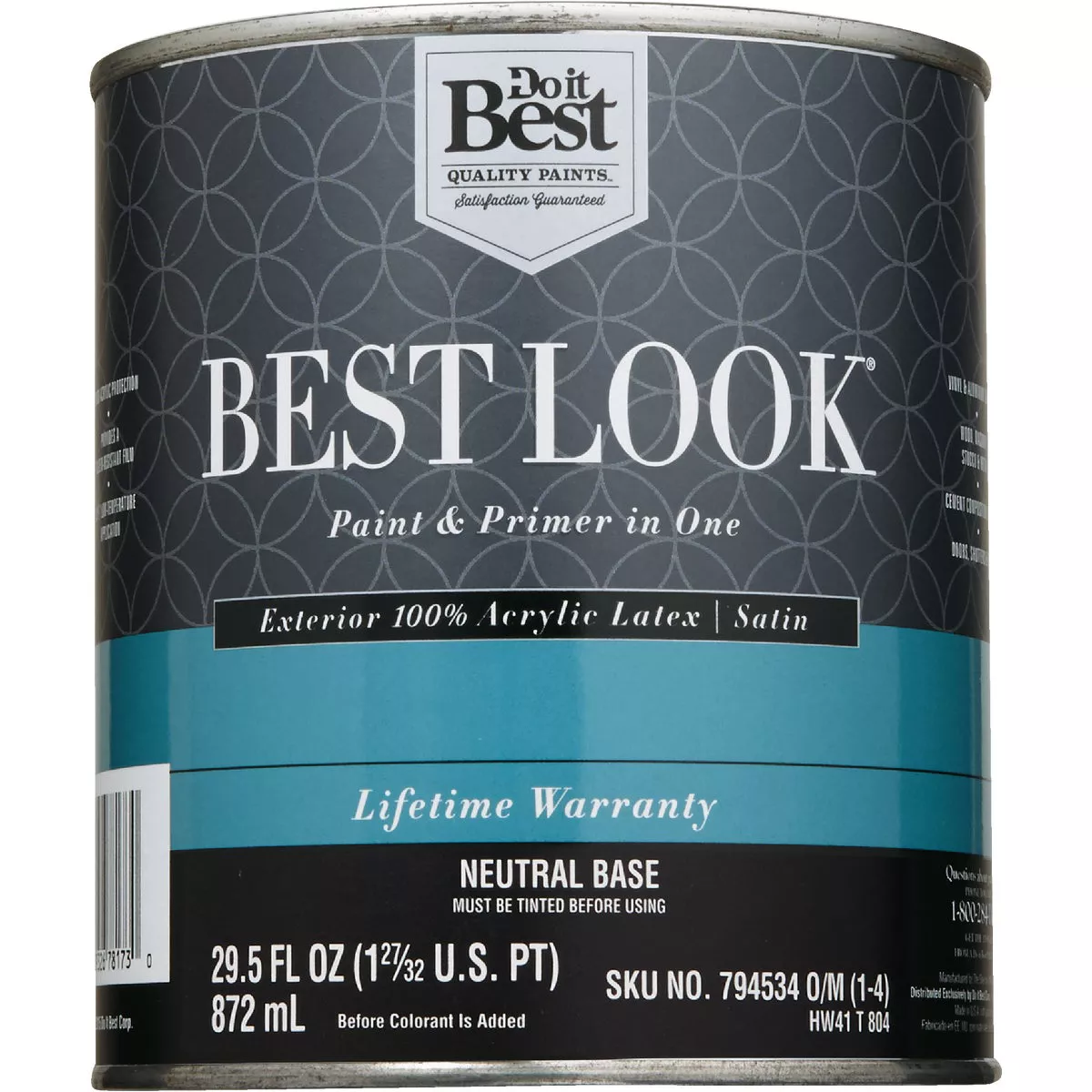 Best Look 100% Acrylic Latex Premium Paint & Primer In One Satin Exterior House Paint, Neutral Base, 1 Qt. - photo 2
