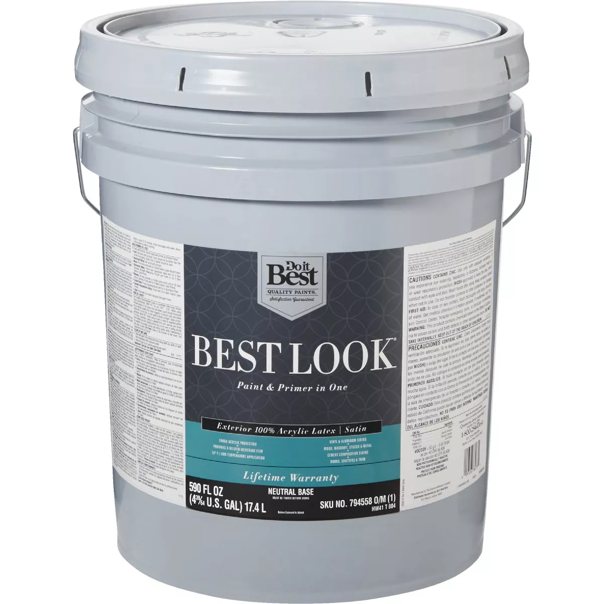 Best Look 100% Acrylic Latex Premium Paint & Primer In One Satin Exterior House Paint, Neutral Base, 5 Gal.