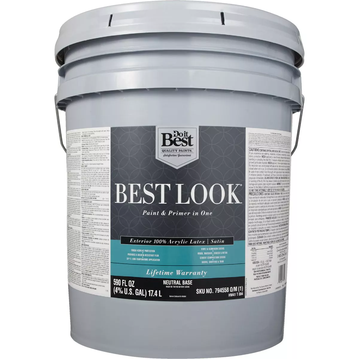 Best Look 100% Acrylic Latex Premium Paint & Primer In One Satin Exterior House Paint, Neutral Base, 5 Gal. - photo 2