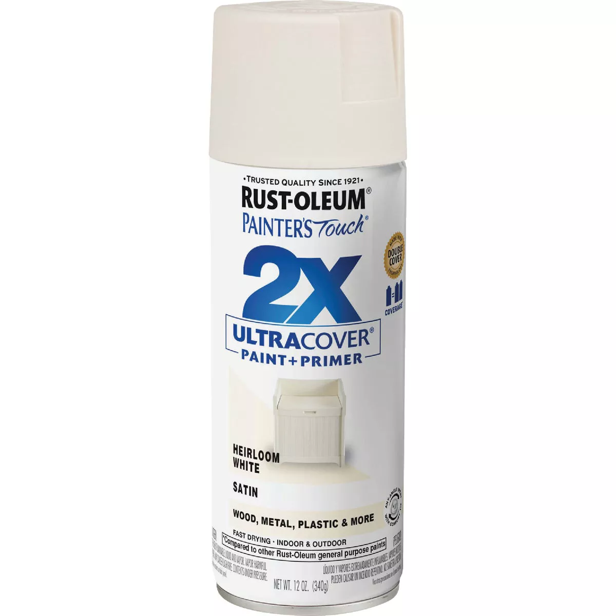 Rust-Oleum Painter's Touch 2X Ultra Cover 12 Oz. Satin Paint + Primer Spray Paint, Heirloom White - photo 3