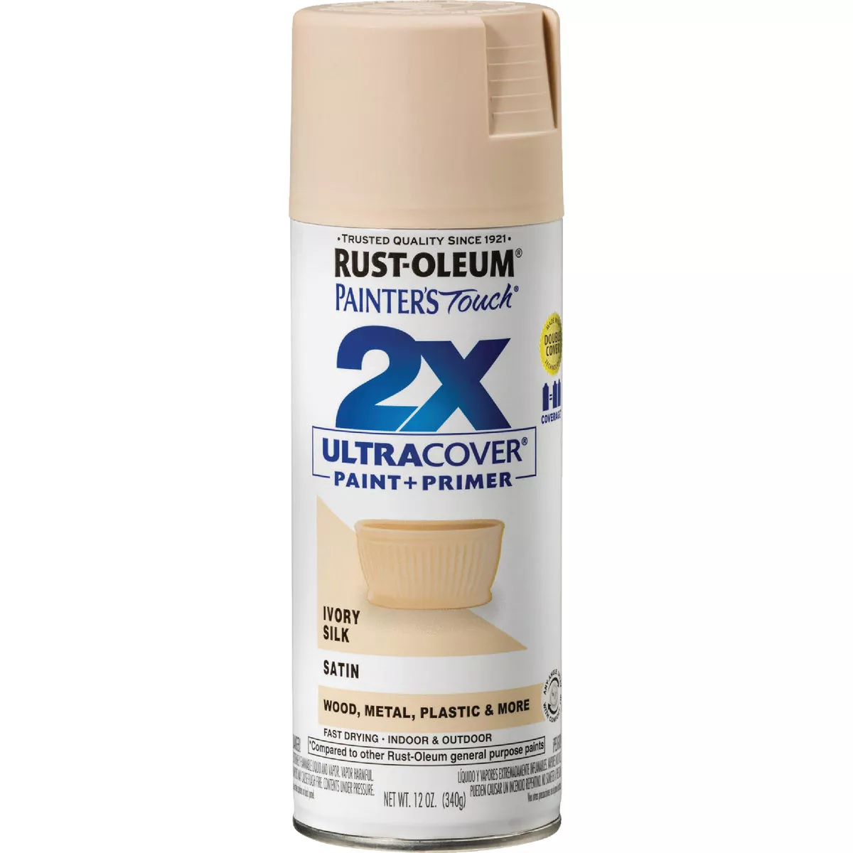 Rust-Oleum Painter's Touch 2X Ultra Cover 12 Oz. Satin Paint + Primer Spray Paint, Ivory Silk - photo 9