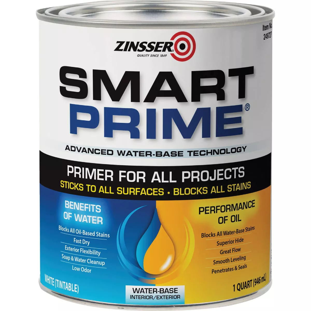 Zinsser Smart Prime Water-Base Interior/Exterior Stain Blocking Primer, White, 1 Qt. - photo 2