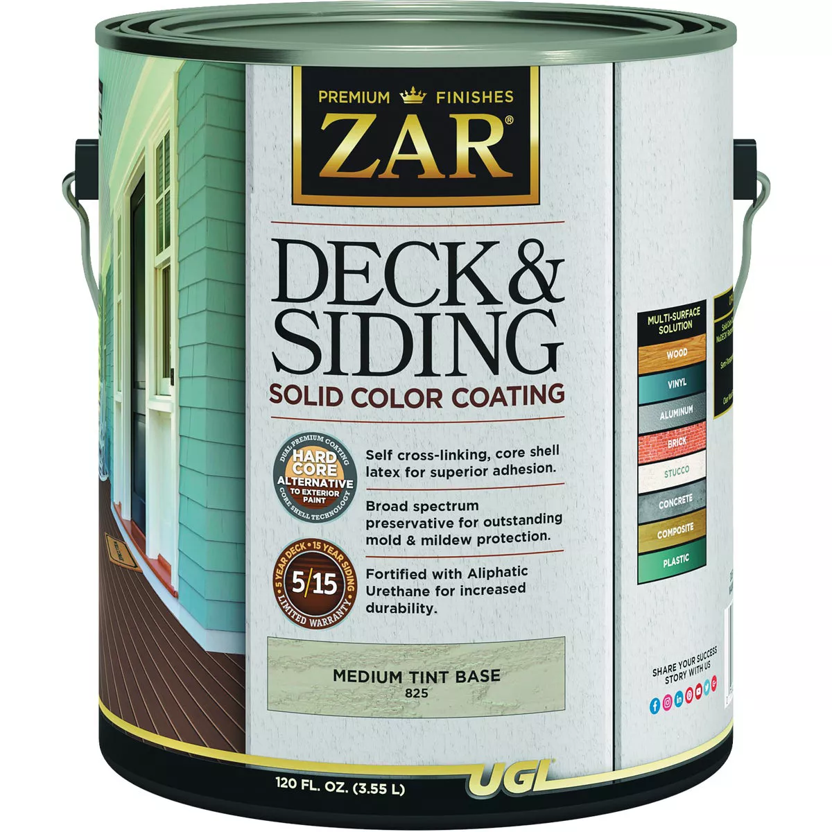 ZAR Solid Deck & Siding Coating, Medium Tint Base, 1 Gal.