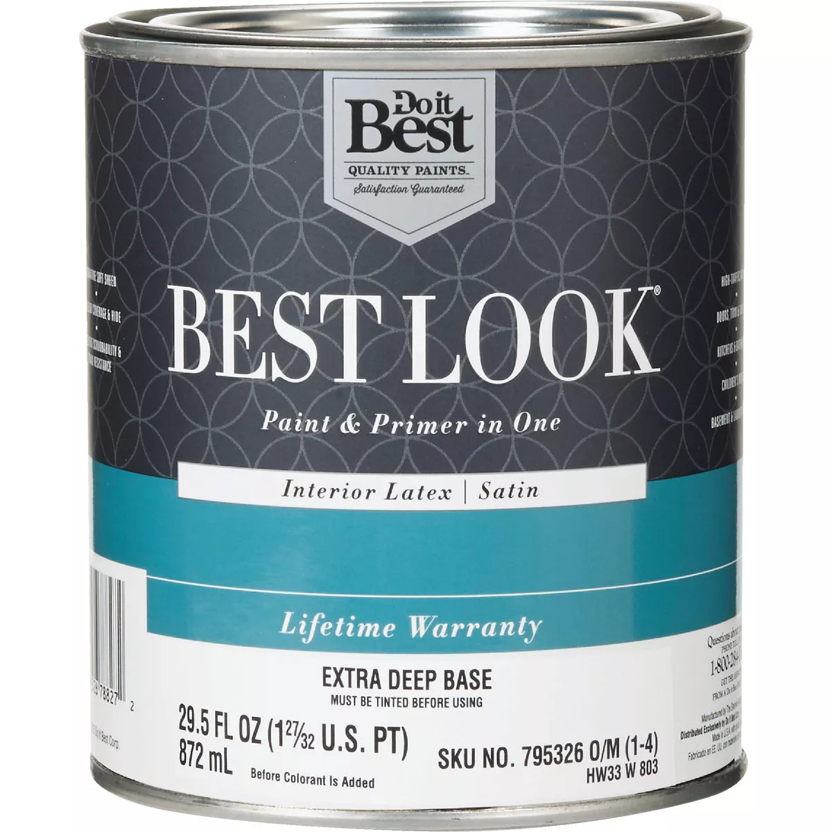 Best Look Latex Premium Paint & Primer In One Satin Interior Wall Paint, Extra Deep Base, 1 Qt.