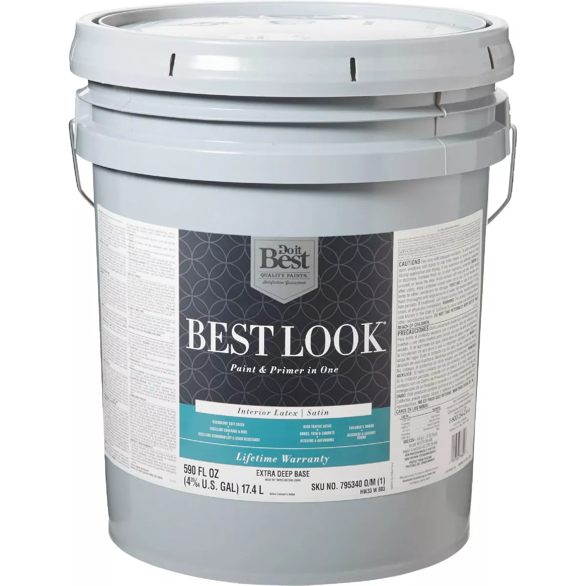 Best Look Latex Premium Paint & Primer In One Satin Interior Wall Paint, Extra Deep Base, 5 Gal.