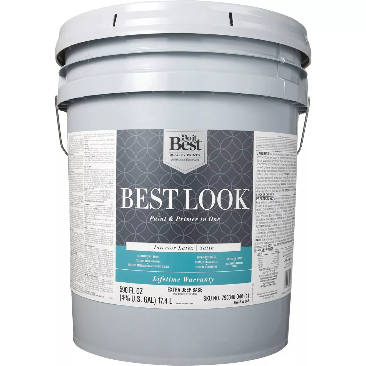 Best Look Latex Premium Paint & Primer In One Satin Interior Wall Paint, Extra Deep Base, 5 Gal. - photo 2