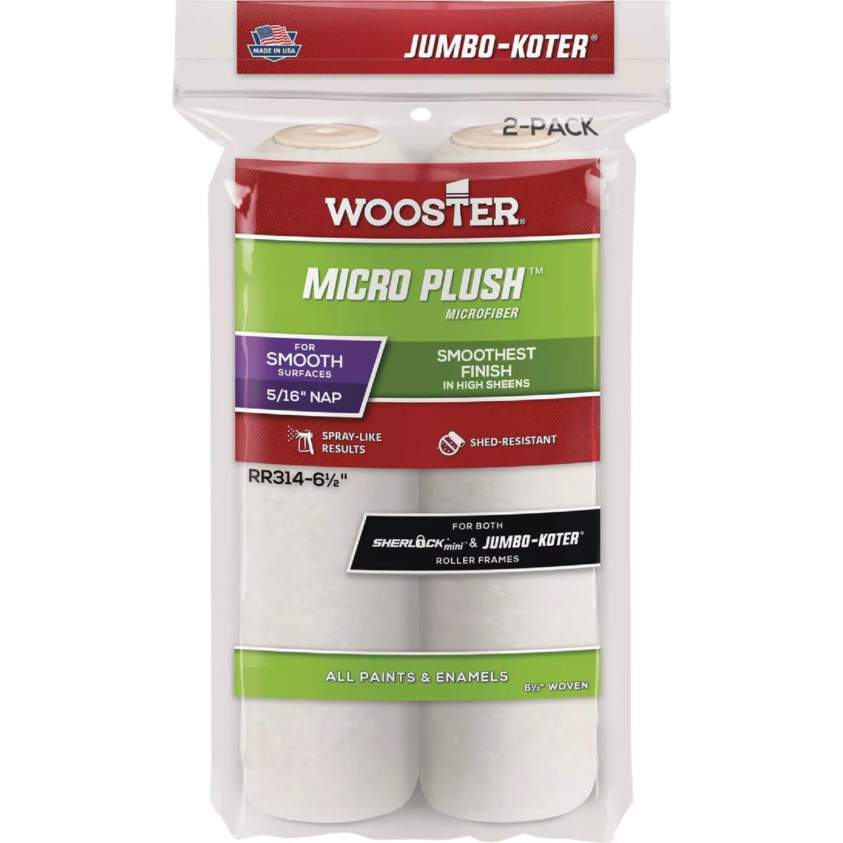Wooster Jumbo-Koter 6.5 In. x 5/16 In. Micro Plush Roller Cover (2-Pack)