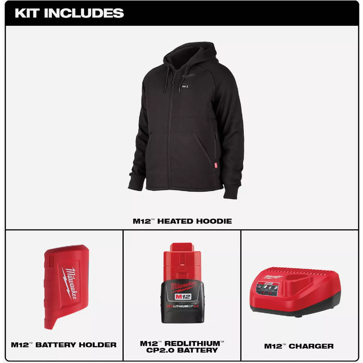 Milwaukee M12 Men's Black Cordless Heated Hoodie Kit, XL - photo 5