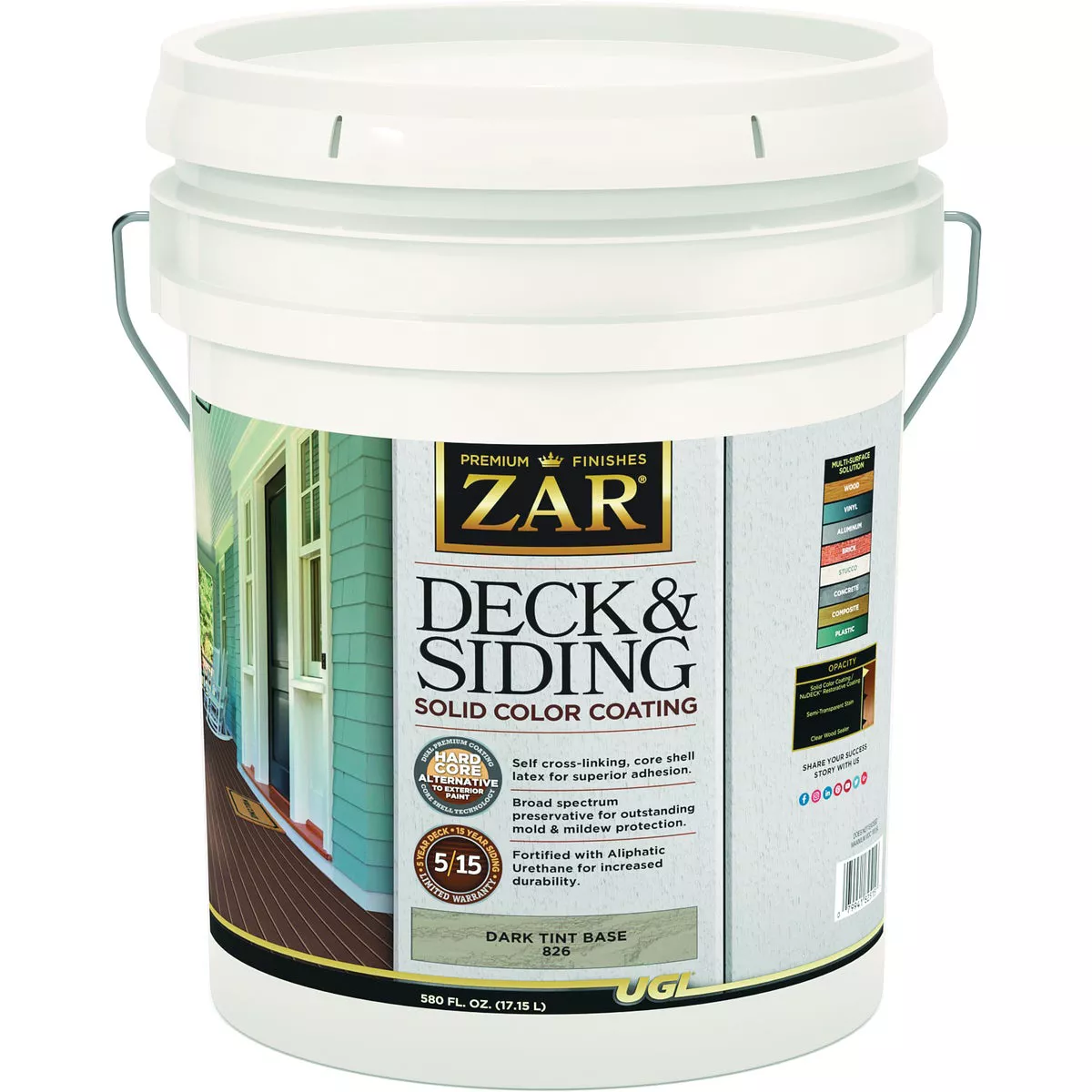 ZAR Solid Deck & Siding Coating, Dark Tint Base, 5 Gal.