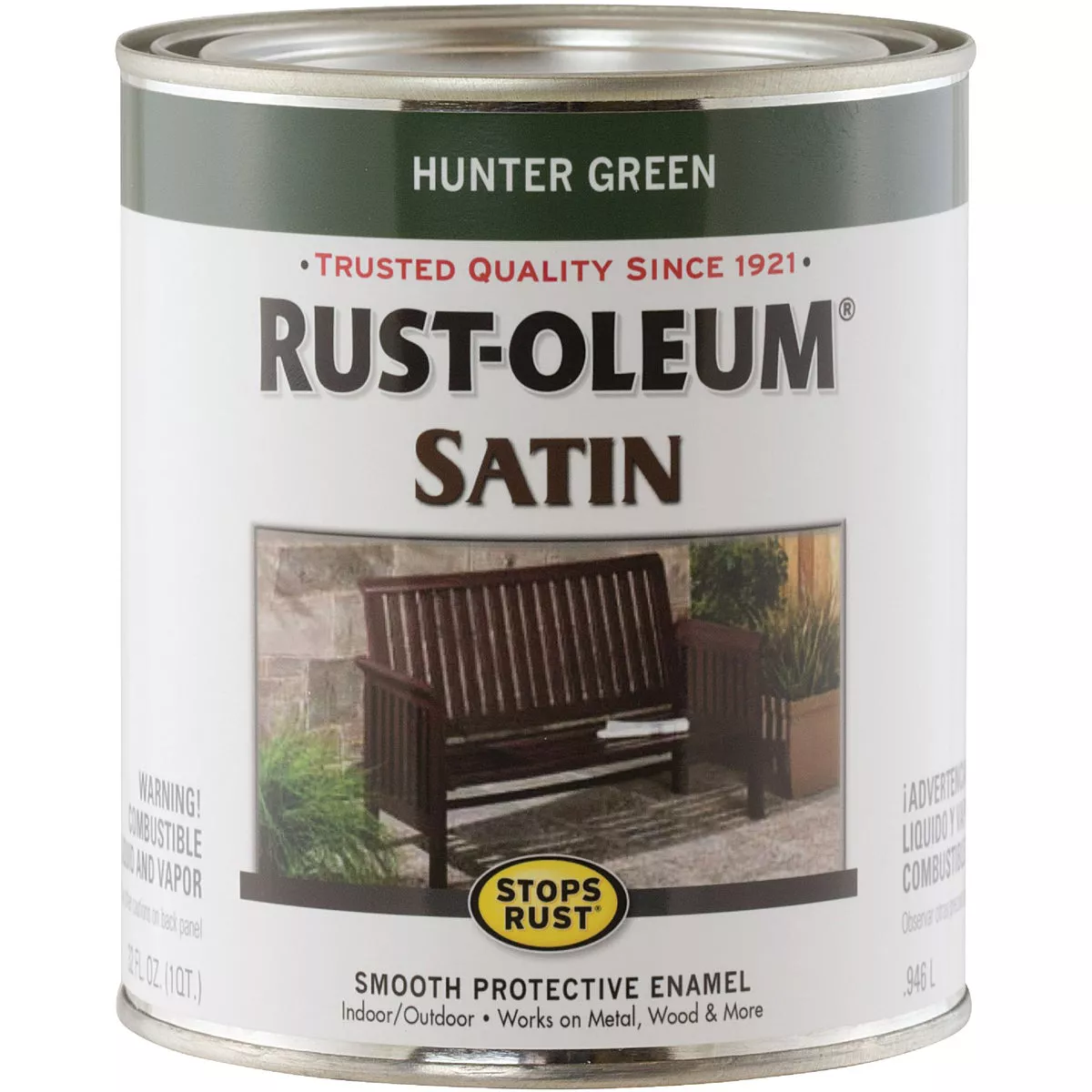Rust-Oleum Stops Rust Oil Based Satin Protective Rust Control Enamel, Hunter Green, 1 Qt.