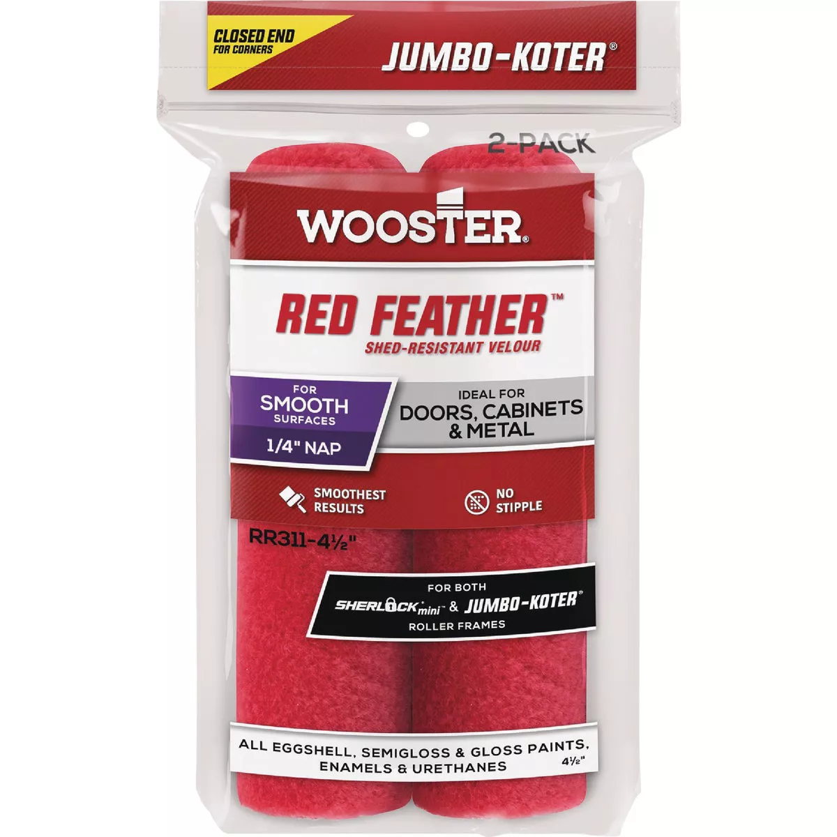 Wooster Jumbo-Koter Red Feather 1/2 In. x 4.5 In. Velour Roller Cover (2-Pack)