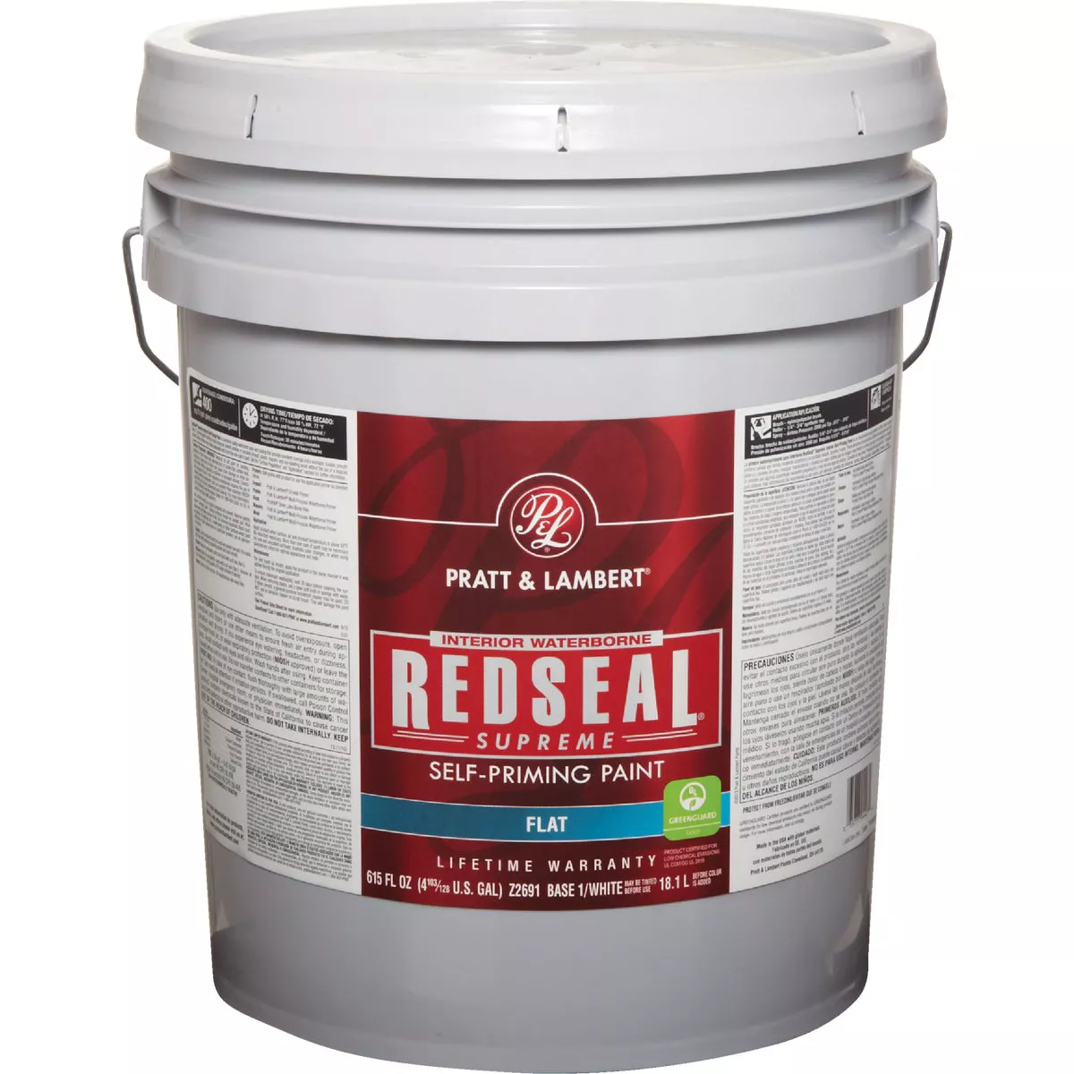 Pratt & Lambert Redseal Supreme Latex Flat Interior Wall Paint, Base 1 White, 5 Gal.