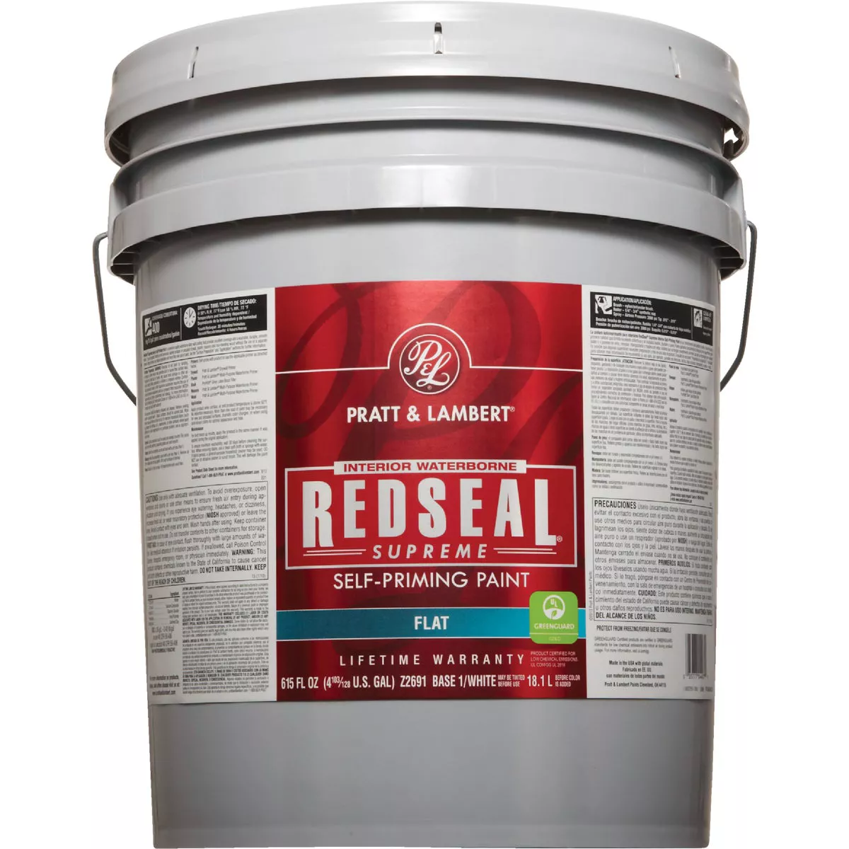 Pratt & Lambert Redseal Supreme Latex Flat Interior Wall Paint, Base 1 White, 5 Gal. - photo 2