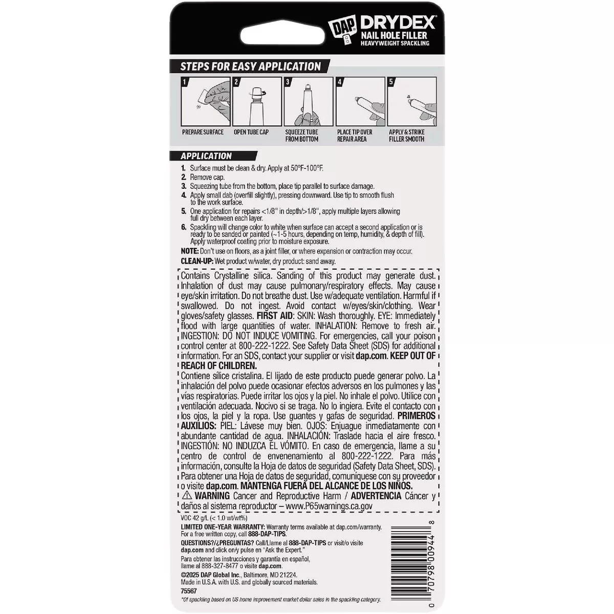 DAP DryDex 1 Oz. Nail Hole Filler Heavyweight Spackling - photo 3