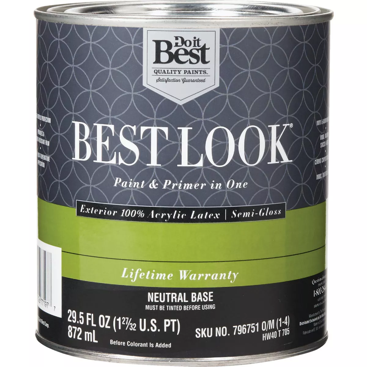 Best Look 100% Acrylic Latex Premium Paint & Primer In One Semi-Gloss Exterior House Paint, Neutral Base, 1 Qt.