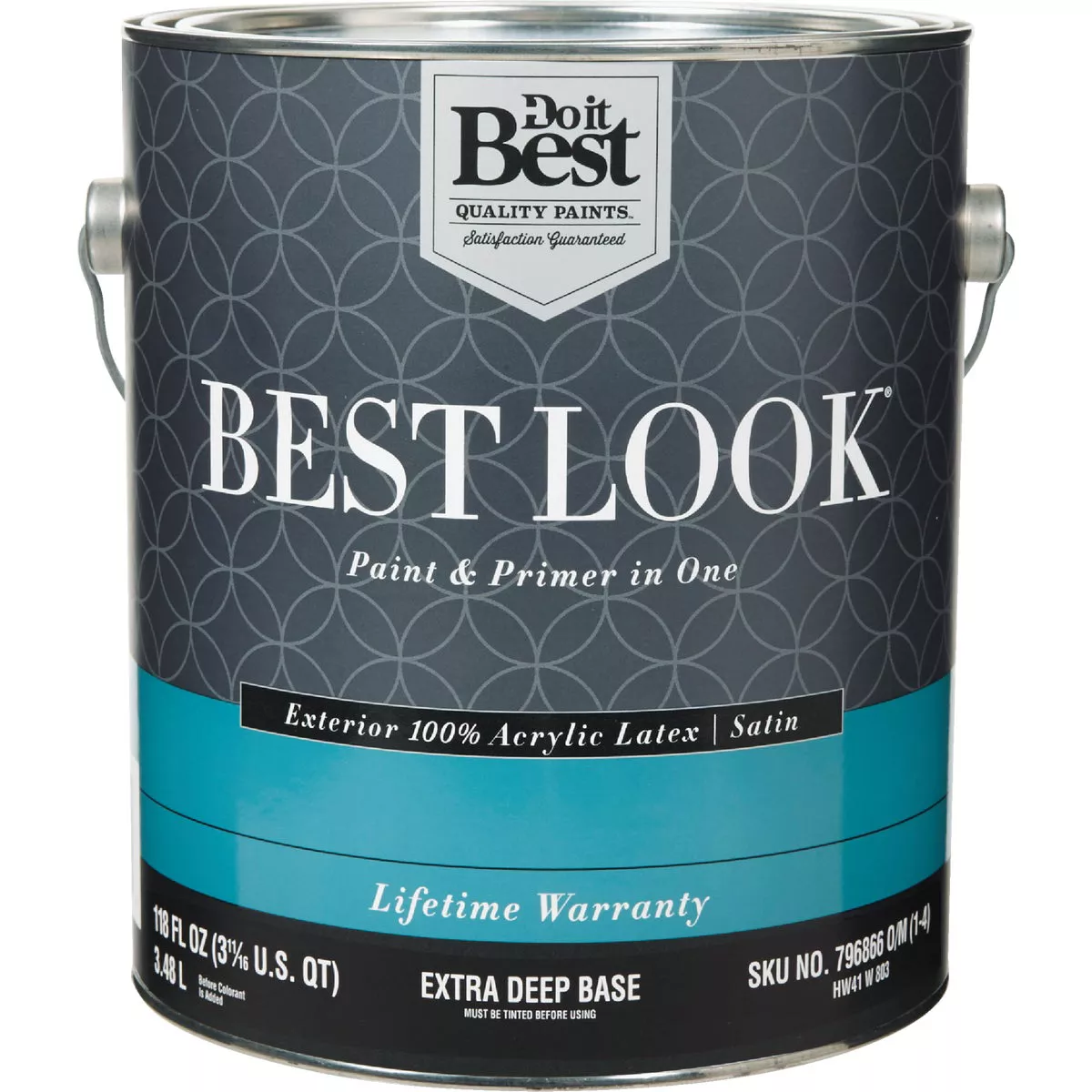 Best Look 100% Acrylic Latex Premium Paint & Primer In One Satin Exterior House Paint, Extra Deep Base, 1 Gal.