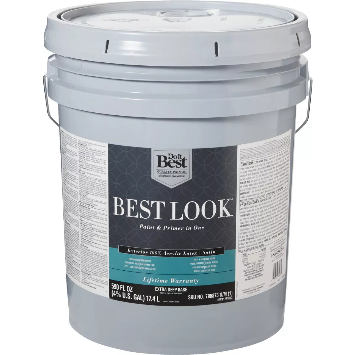 Best Look 100% Acrylic Latex Premium Paint & Primer In One Satin Exterior House Paint, Extra Deep Base, 5 Gal.