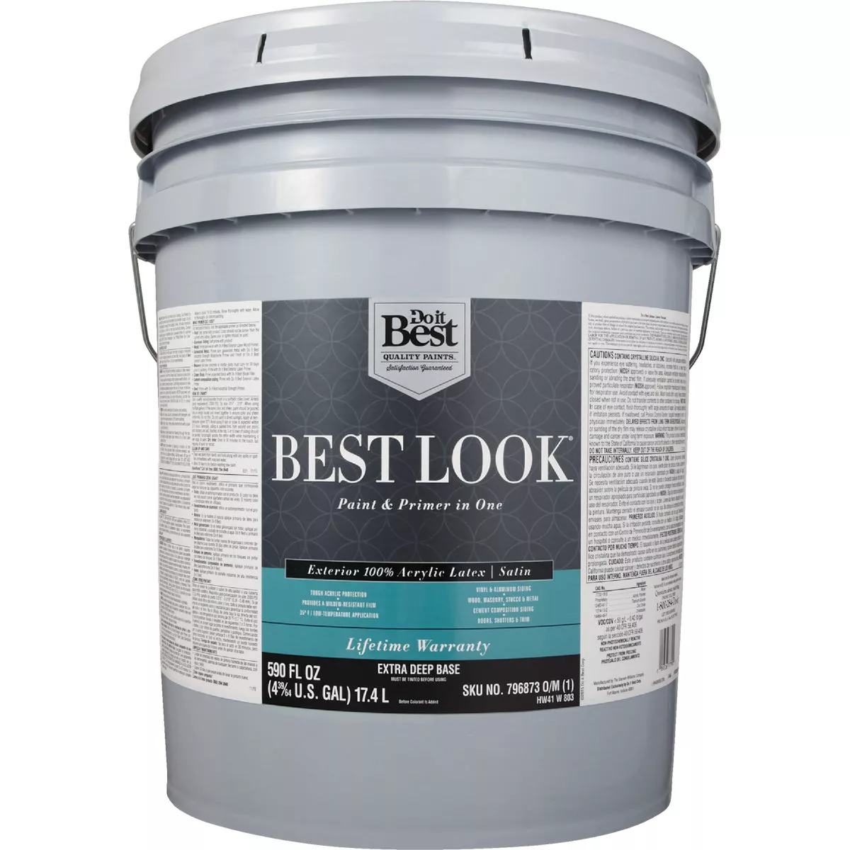 Best Look 100% Acrylic Latex Premium Paint & Primer In One Satin Exterior House Paint, Extra Deep Base, 5 Gal. - photo 2