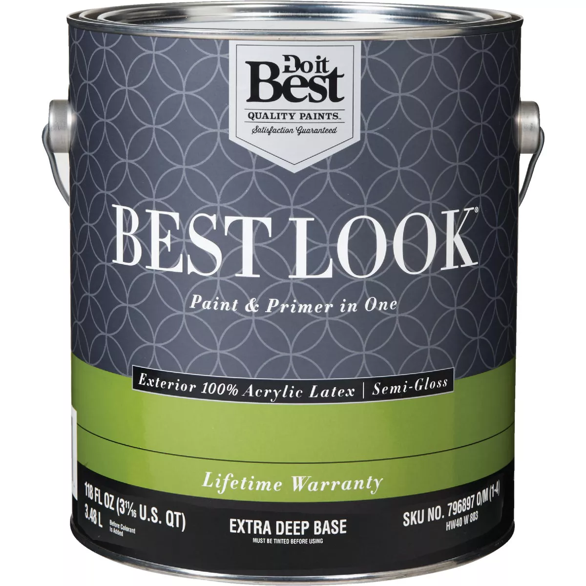 Best Look 100% Acrylic Latex Premium Paint & Primer In One Semi-Gloss Exterior House Paint, Extra Deep Base, 1 Gal.